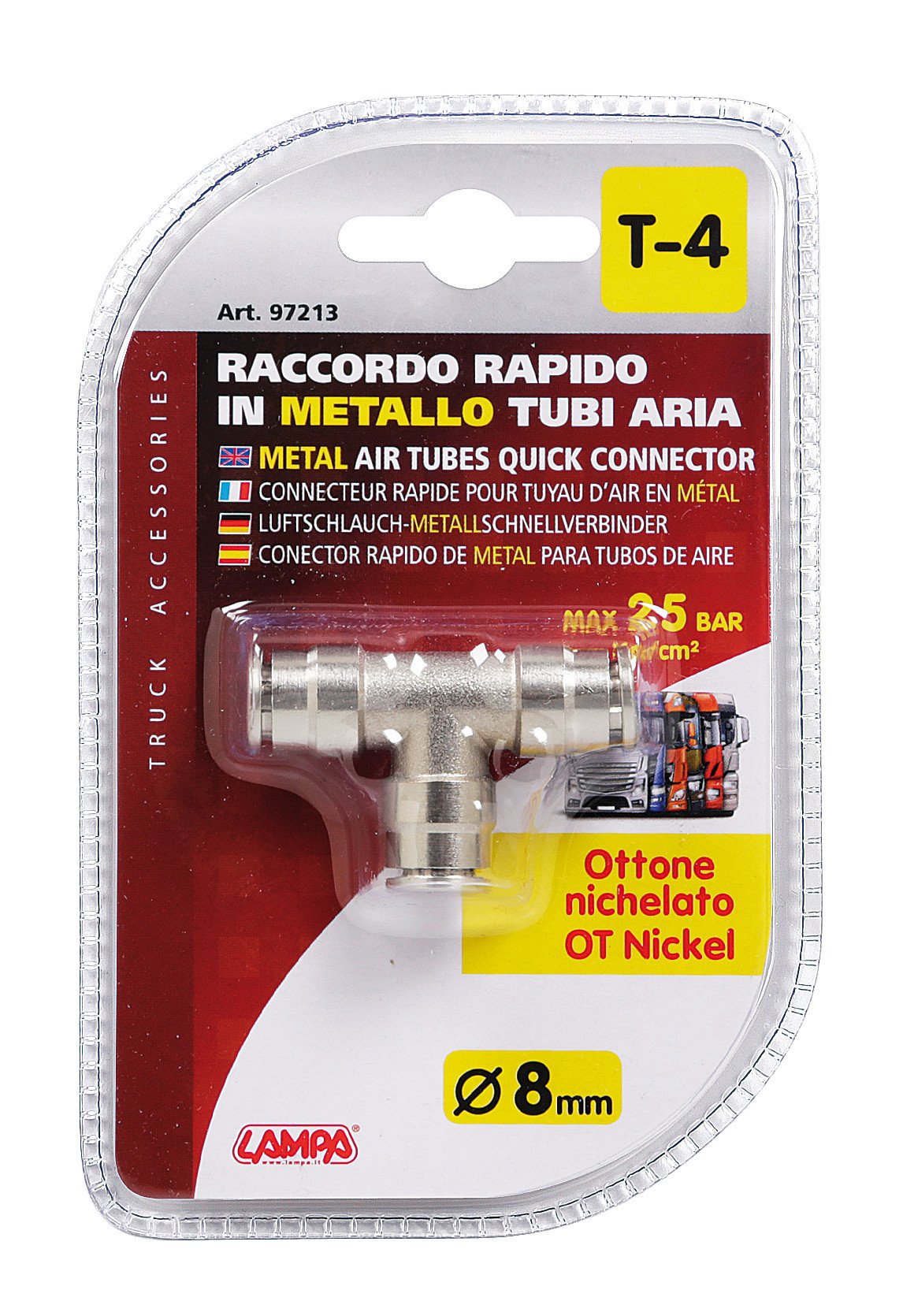 Lampa T-4, Raccordo in metallo, per tubi aria - 8 mm 97213