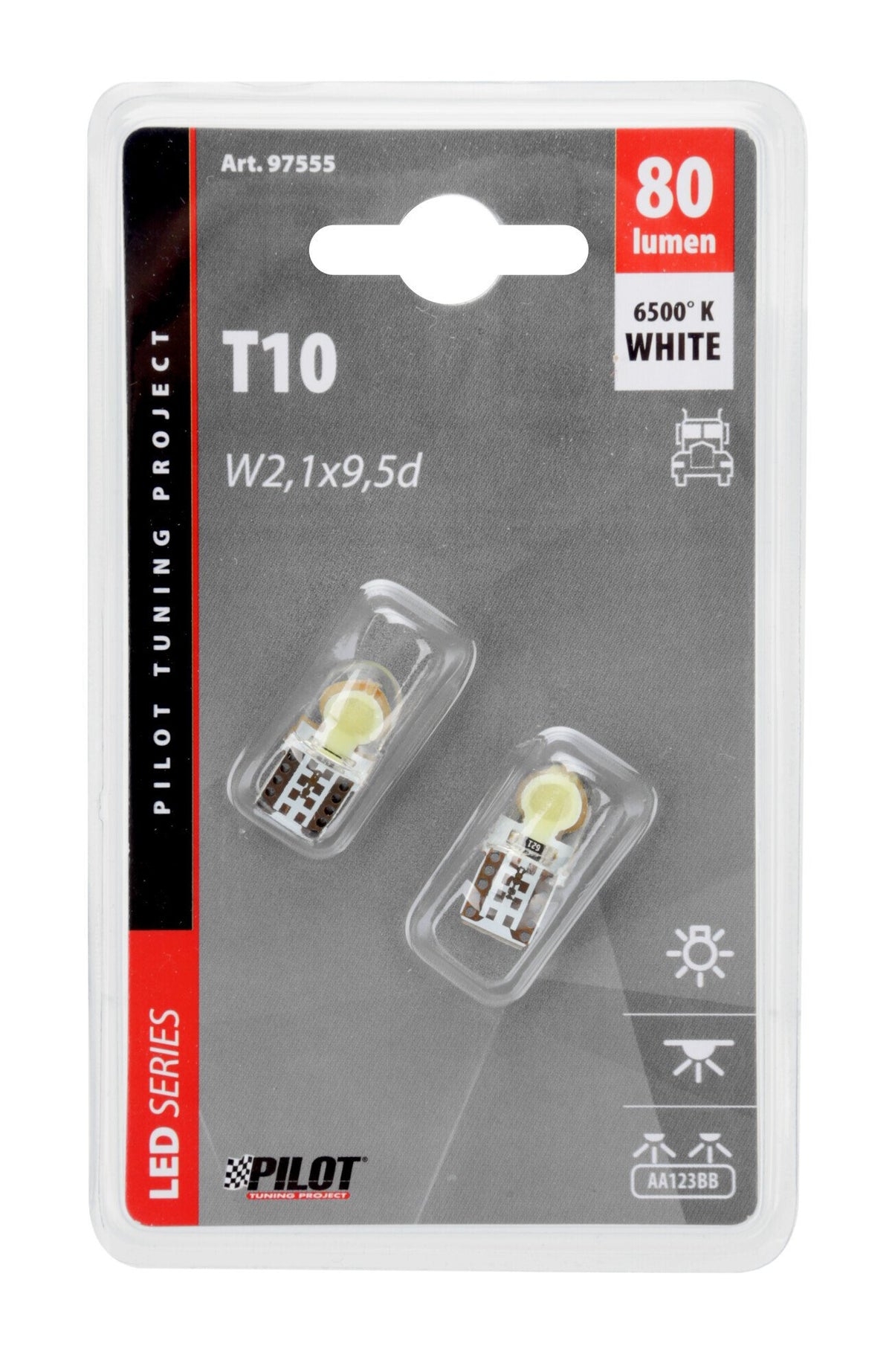 Pilot 24/32V Led Series 2 Led COB (T10) W2,1x9,5d 2 pz D/Blister Bianco