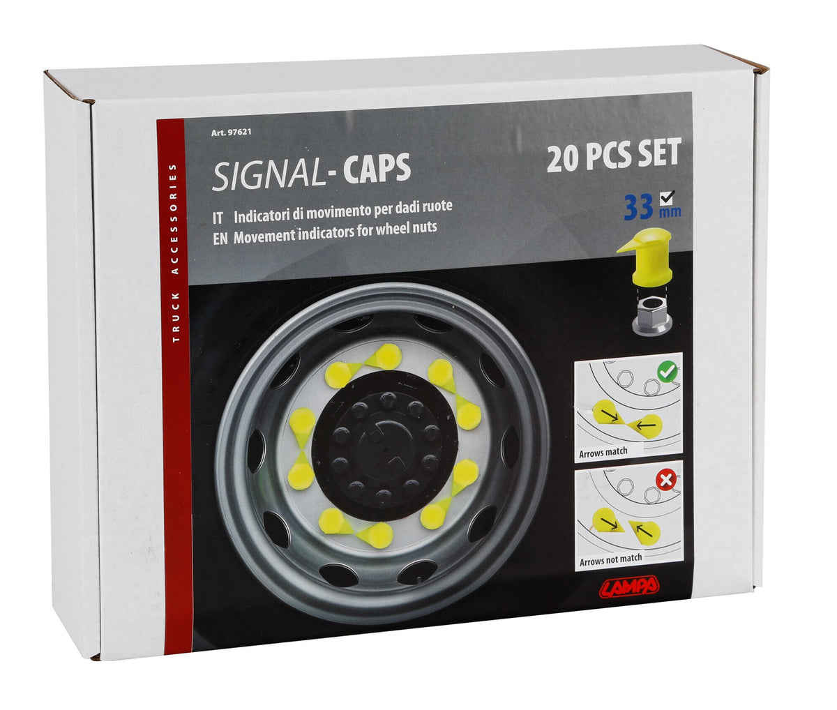 Lampa Indicatori di movimento per dadi ruote, set 20 pz - 33 mm 97621