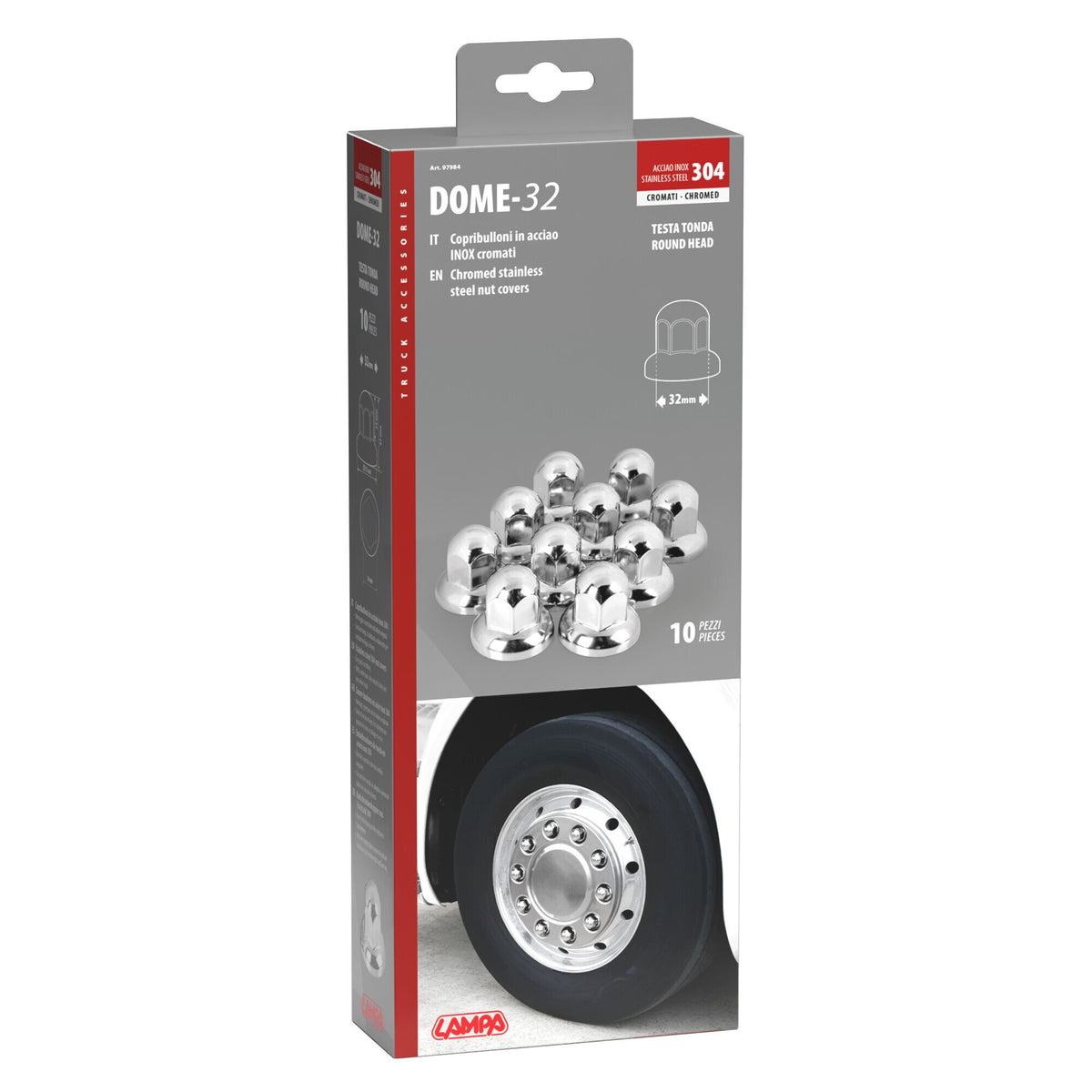 Lampa Dome Copribulloni Testa Tonda Inox Cromo Ø 32 mm - Conf. da 10 pz