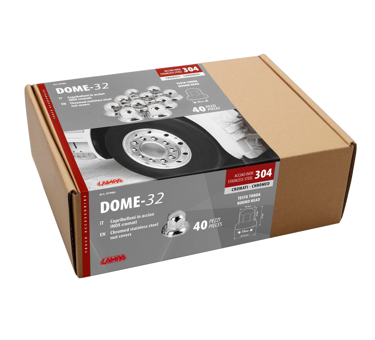 Lampa Dome Copribulloni Testa Tonda Inox Cromo Ø 32 mm - Conf. da 40 pz