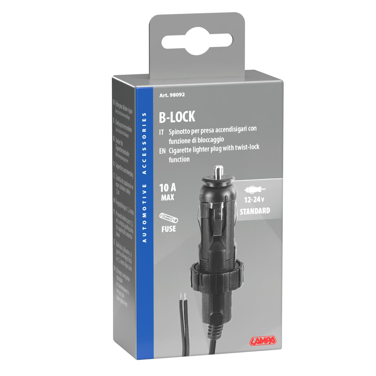 Lampa B-Lock, Spinotto per presa accendisigari con funzione di bloccaggio 12/24V 98092