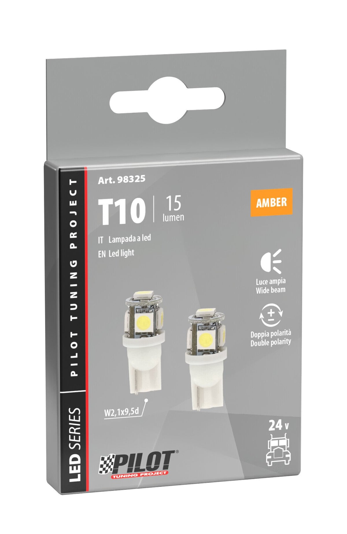 24/28V Hyper-Led 15 5 SMD x 3 chips T10 W2,1x9,5d 2 pz Arancio Doppia polarità 98325