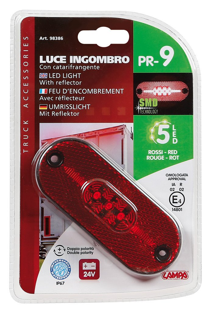 Lampa Luce perimetrale a 5 led con catarifrangente, 24V - Rosso 98386