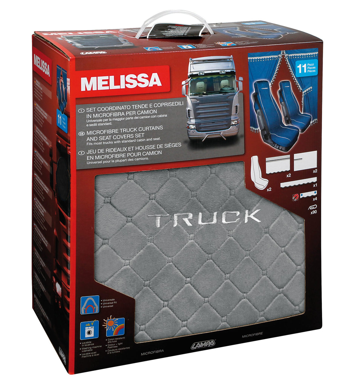 Lampa Melissa, set tende e coprisedili in microfibra per camion - Grigio 98643