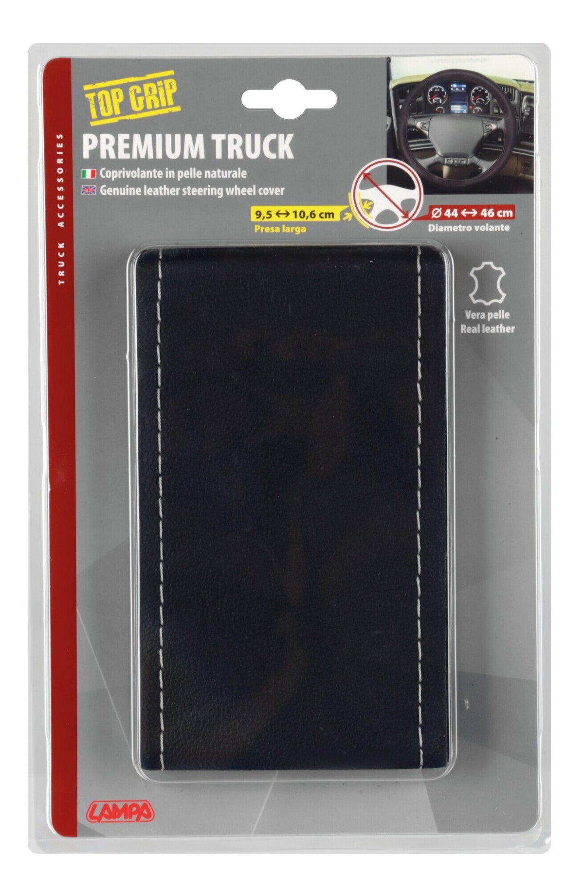 Lampa Premium Truck, coprivolante in pelle - M - 44/46 cm - Nero/Argento 98884