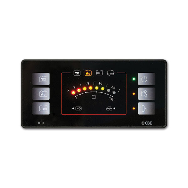 CBE Pannello di Comando a LED PC-110 per Camper Controllo Batterie, Serbatoi e Impianto 12V