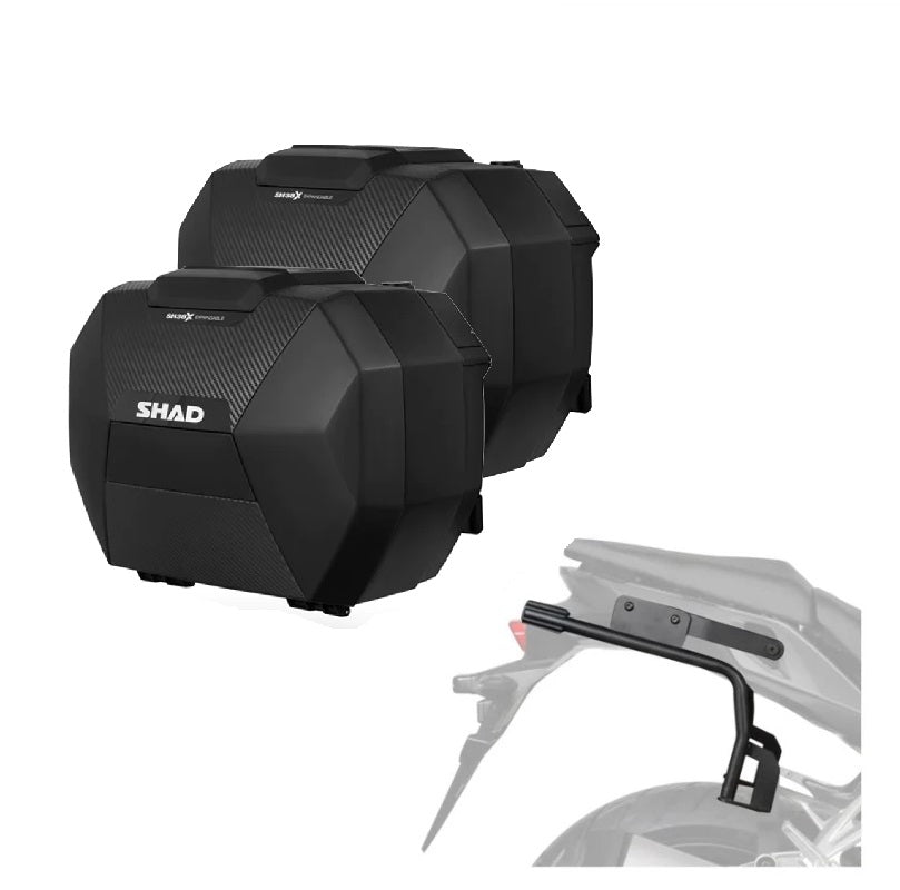 KIT VALIGIE LATERALI SHAD SH38X Nere +TELAIO 3P SYSTEM HYOSUNG BOBBER GV125S/300S 22>