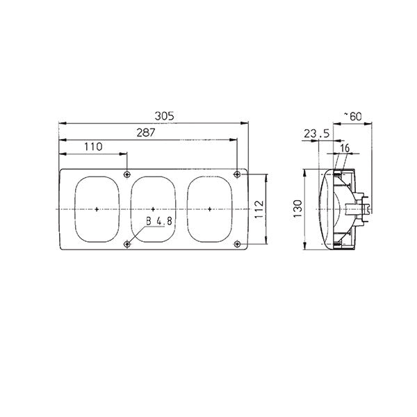 Fanale di ricambio Camper Modulo L562 a 3 funzioni FNL1313