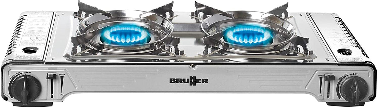 Brunner Fornello a Gas Devil Double 2 Fuochi con Grill in Alluminio, Accensione Piezo
