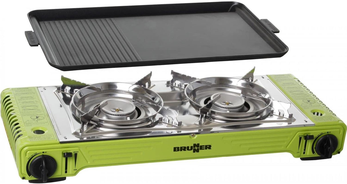 Brunner Fornello a Gas Devil Double 2 Fuochi con Grill in Alluminio, Accensione Piezo