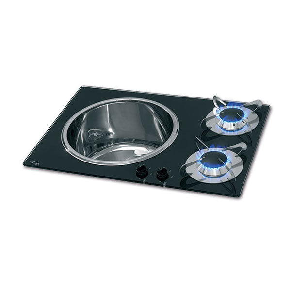 Crystal 2-Flammen-Kochfeld mit Spüle 8032793936695