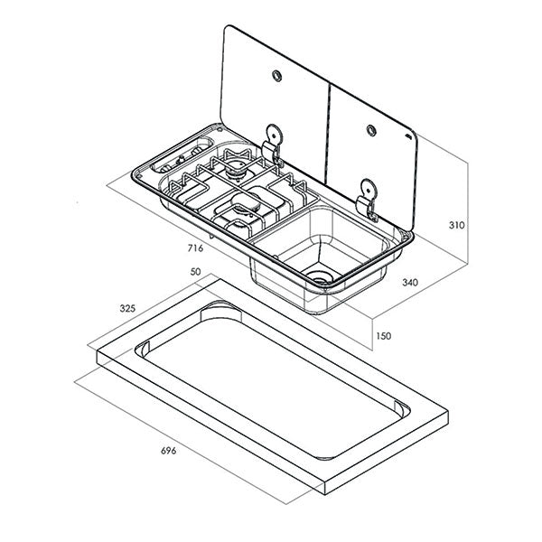 Randi 2-Flammen-Kochfeld mit Spülbecken rechts 8032793936787