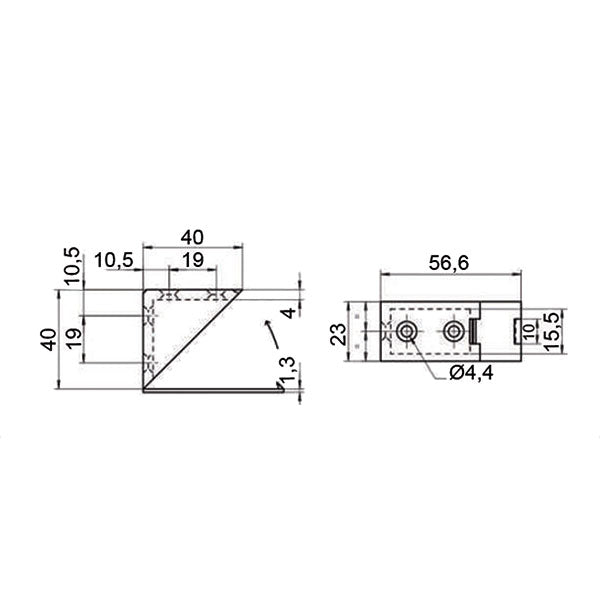 Fijación de esquina para muebles con dos orificios y tapa plegable marrón FSM04M