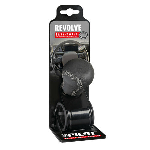 Pilot Revolve, pomello volante in pelle con cuciture silver, staffa nera
