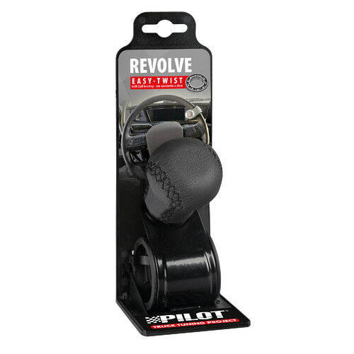 Pilot Revolve, pomello volante in pelle con cuciture nere, staffa nera