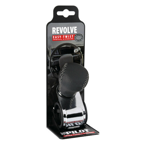 Pilot Revolve, pomello volante in pelle con cuciture silver, staffa cromata