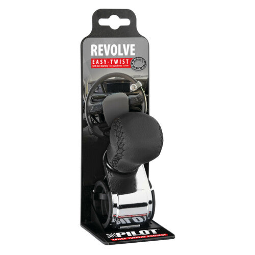 Pilot Revolve, pomello volante in pelle con cuciture nere, staffa cromata
