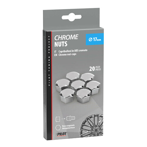 Pilot Chrom-Mutterkappen, 20 Bolzenabdeckungen – Durchmesser 17 mm