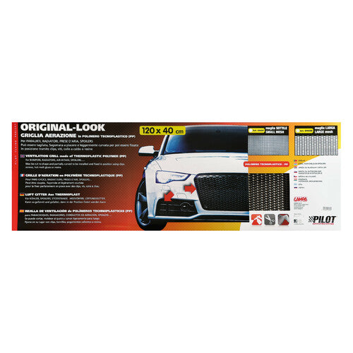 Pilot Original-Look, PP ventilation grille, fine hexagon, 8x18 mm, 120x40 cm, black