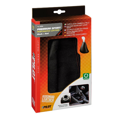 Funda de palanca de cambios Pilot Premium Sport de cuero perforado - Negro/Rojo