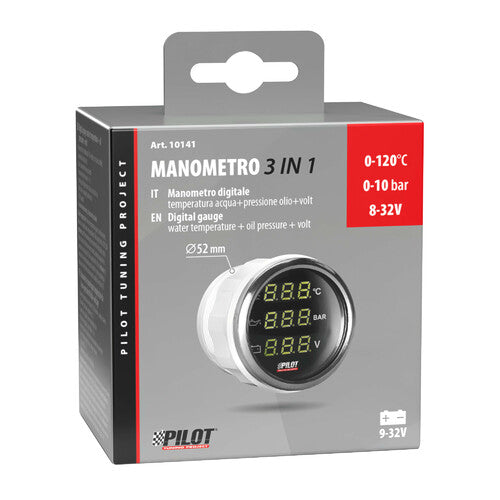Manómetro digital Pilot Black, 3 en 1 y 2 (52 mm)