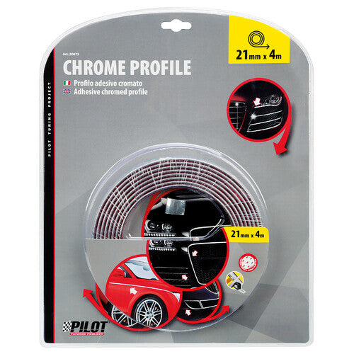Perfil adhesivo cromado Pilot - 4 m - 21 mm