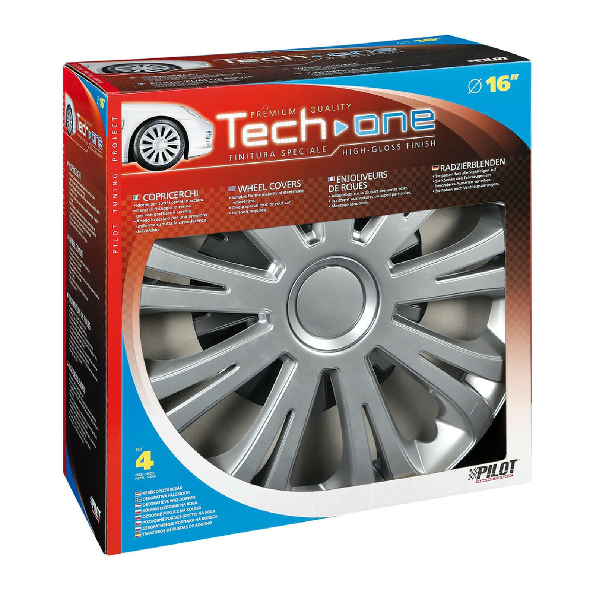 Pilot 4-teilige Radkappen - Lackiert in Tech-One Avera Silber - 16 Zoll