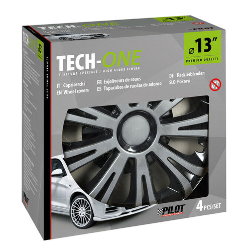 Pilot Copricerchi auto 4 pz - verniciati Tech-One Avera Silver & Black - 13"