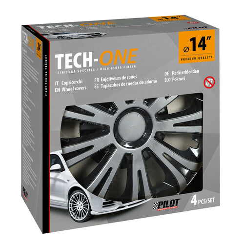 Pilot Copricerchi auto 4 pz - verniciati Tech-One Avera Silver & Black - 14"