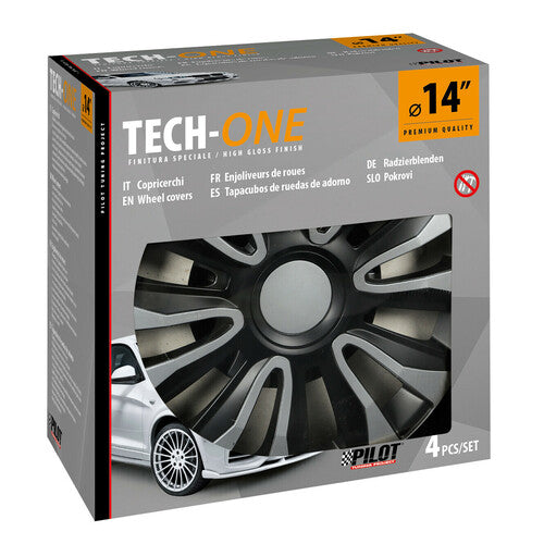 Pilot 4-teilige Radkappen - Tech-One Avalone Silber & Schwarz lackiert - 14"