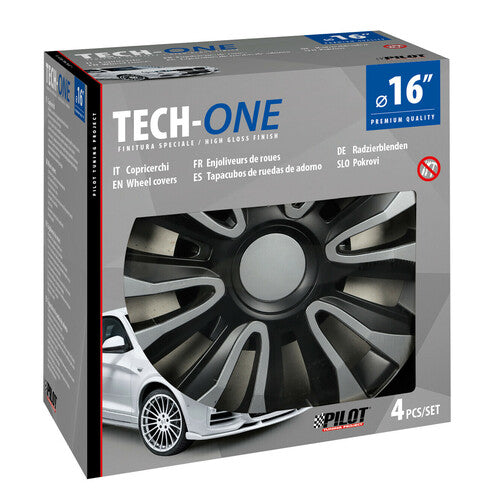 Pilot 4-teilige Radkappen - Tech-One Avalone Silber & Schwarz lackiert - 16"