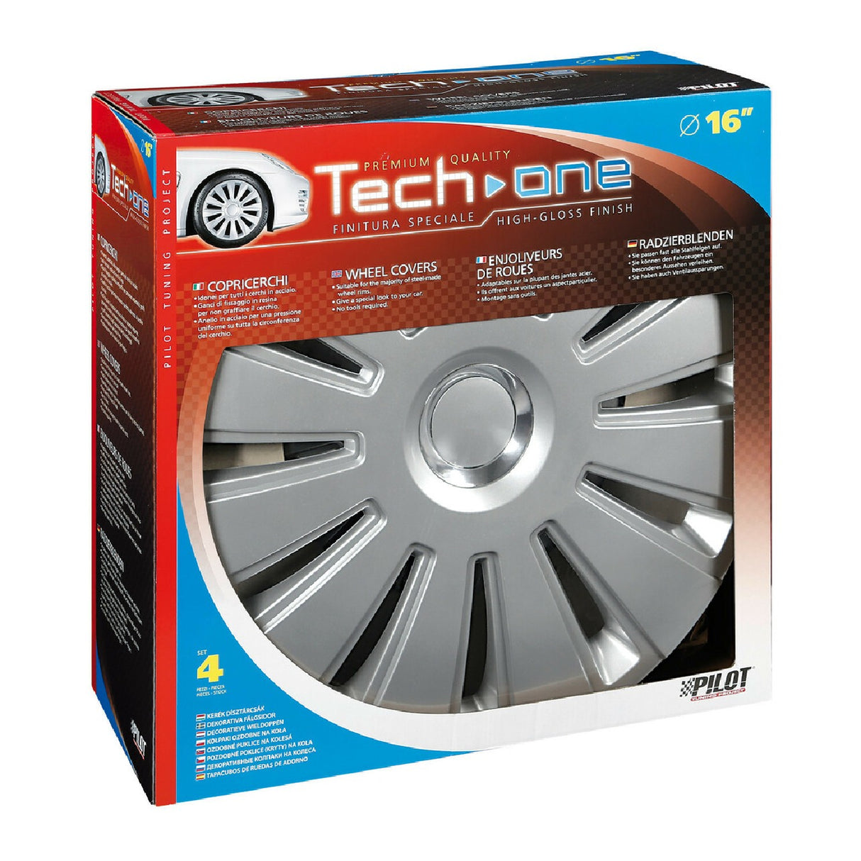 Pilot 4-Piece Wheel Covers - Painted Tech-One Daytona-Pro Silver - 16"