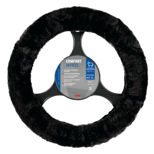 Comfort Wheel, elastic steering wheel cover in real fur Black 36-42 cm