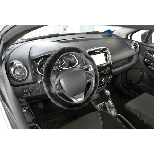 Fancy Plush Stretch Faux Fur Steering Wheel Cover 36-42cm Black