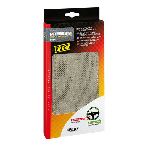 Funda para volante Pilot Premium de piel perforada - Grande - 37/39 cm - Beige