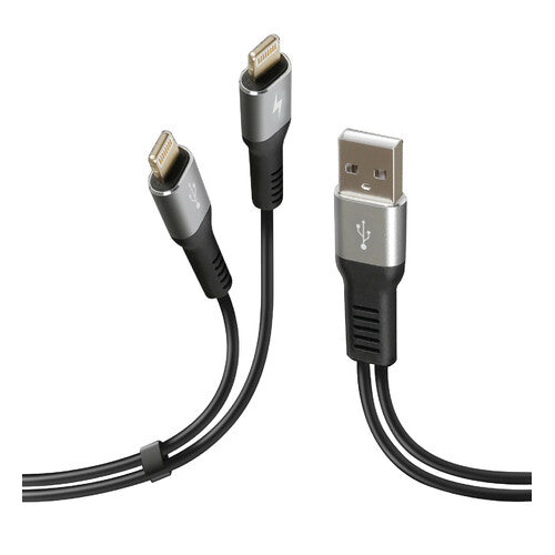 Cable de lámpara con doble conector, USB > Apple 8 pines - 100 cm - Negro 38698