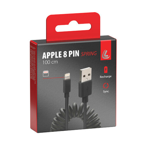 Cable espiral para lámpara USB > Apple 8 pines - 100 cm - Negro 38701