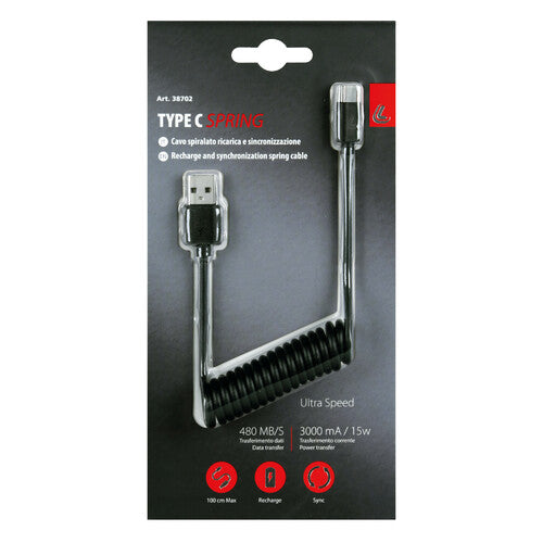 Cable espiral para lámpara USB > USB tipo C - 100 cm - Negro 38702