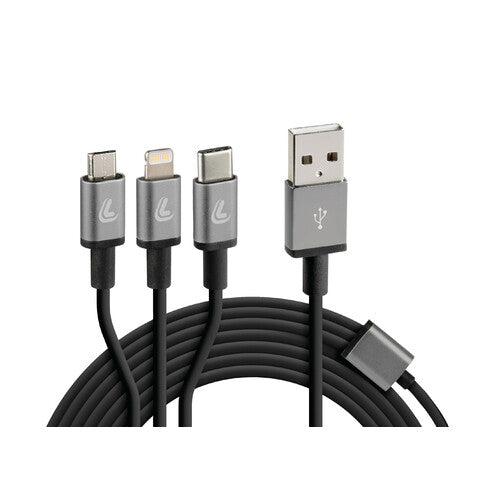 Lámpara Cerberus, cable de carga con 3 conectores - 100 cm - Negro 38847