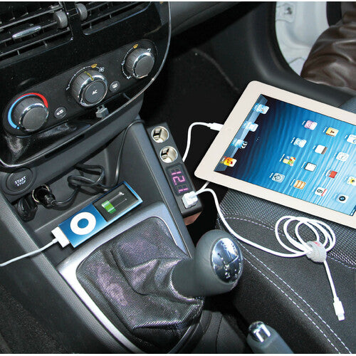 Multi-Power Lamp, 2 cigarette lighter sockets + 2 USB and voltmeter, 12/24/36V