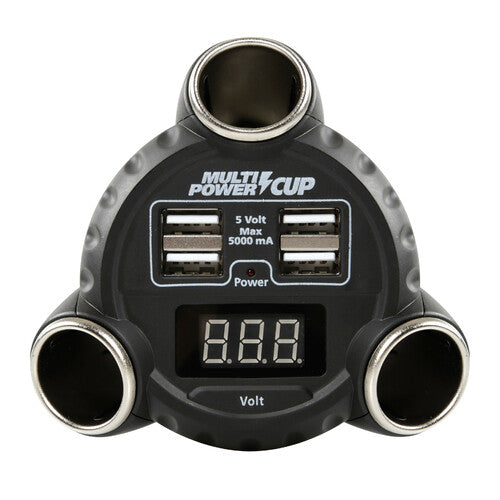 Lampa Multi-Power Cup, 3 prese accendisigari + 4 USB e voltmetro, 12/24/36V