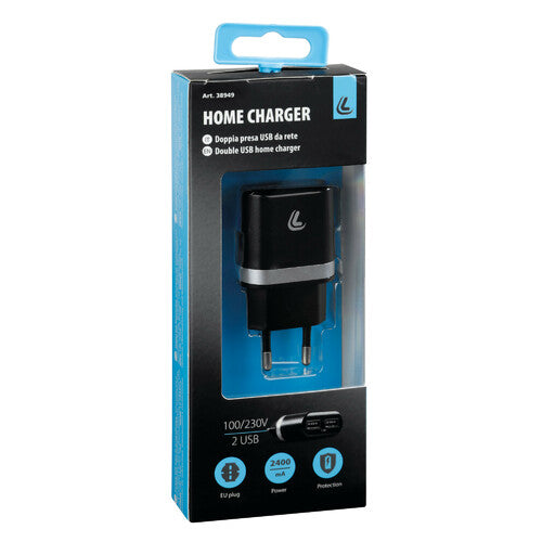 Cargador de batería para lámpara con 2 puertos USB - 2400 mA - 100/230 V 38949