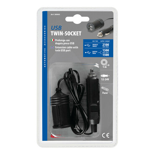 Lampenladegerät mit 2 USB-Anschlüssen und Verlängerungskabel – 3000 mA – 12/24 V