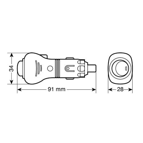 Lampa Spinotto per presa accendisigari con ingresso cavo laterale, 12/24V