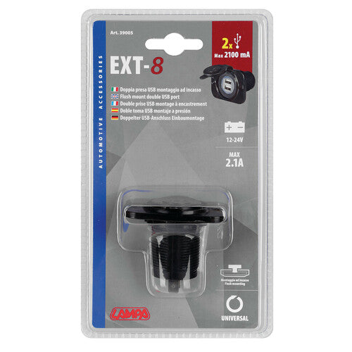 Lampa Ext-8, doppia presa Usb, montaggio ad incasso, 12/24V 39005