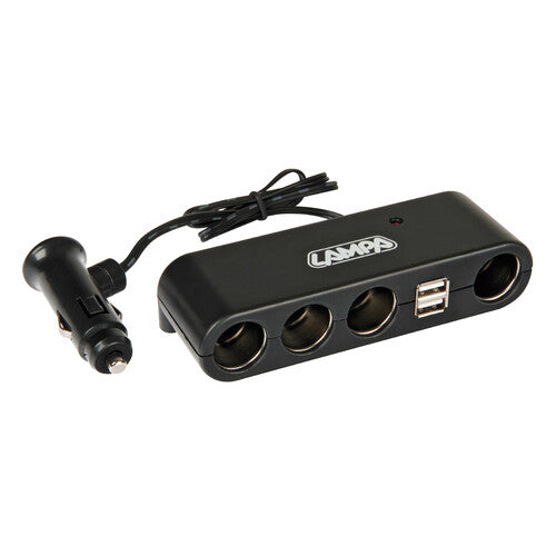 Lámpara multitoma 4+2, enchufe cuádruple con USB - 12/24 V 39024