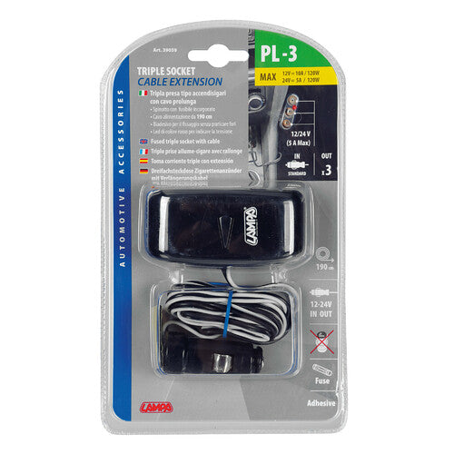 Lampa Dreifachsteckdose mit Verlängerung 12/24V 9059
