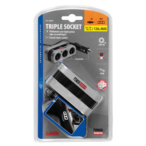 Triple socket lamp with extension 12/24V 9083