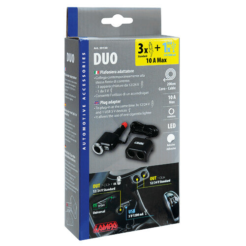 Lampa Duo 3+1, multiple cigarette lighter socket with USB, 12/24V